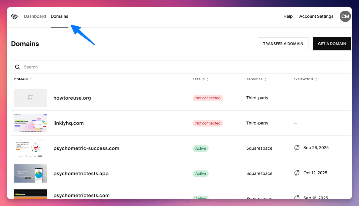 Log in to Squarespace