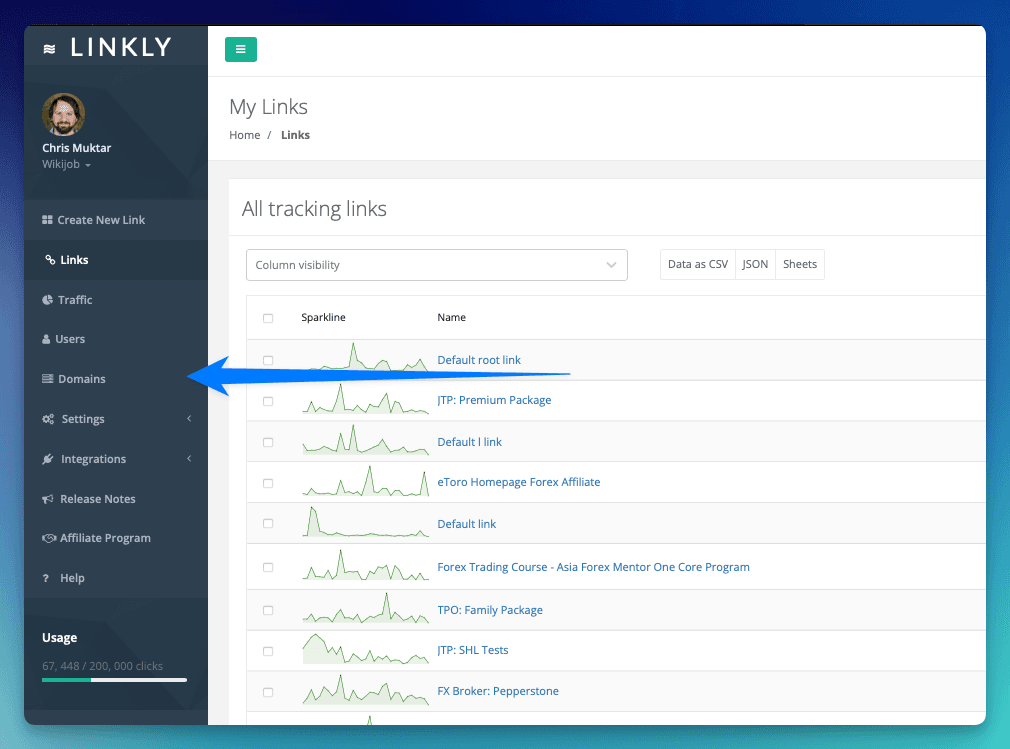Click 'Domains' in the left-hand menu