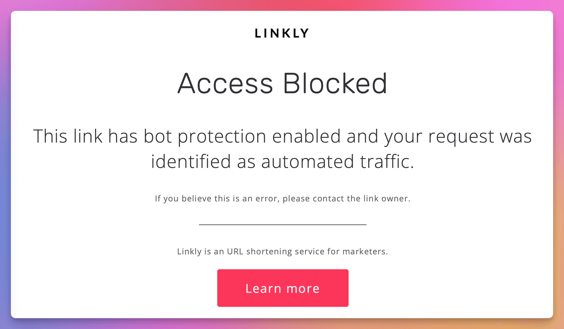 Blocked bots will see an **Access Blocked** page