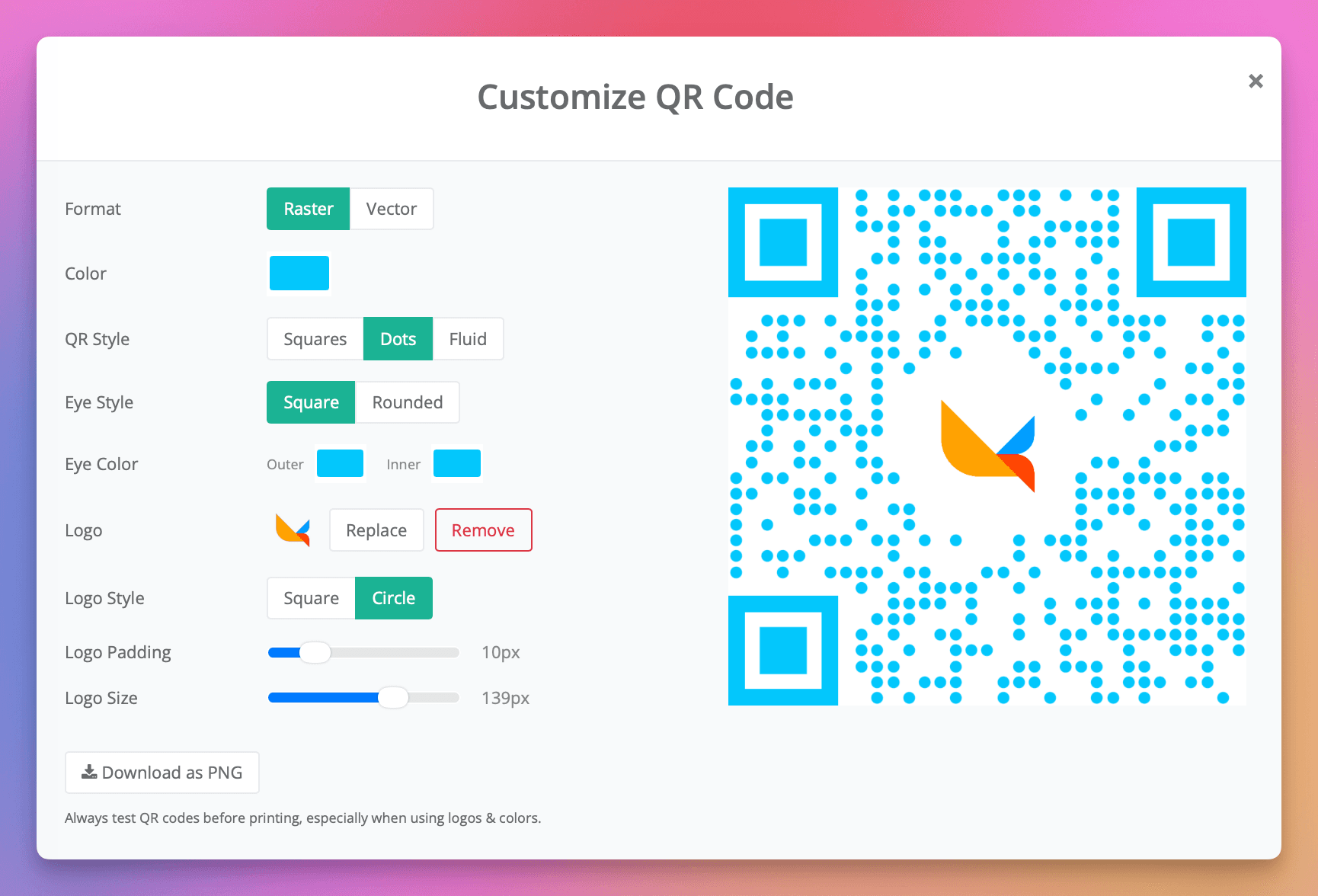 Click the **QR code** to customize the colors.