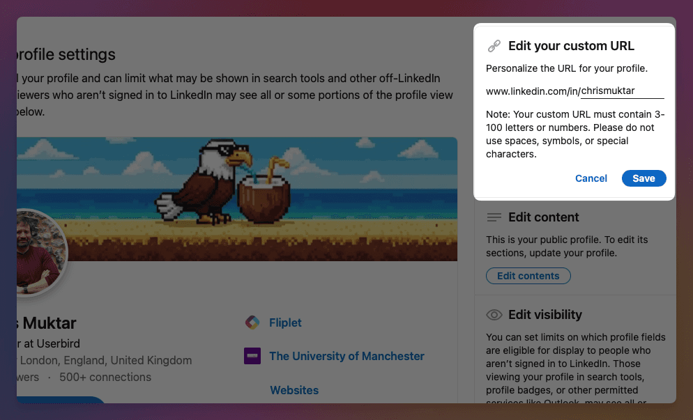 Enter your preferred URL (your name, brand, or professional handle)