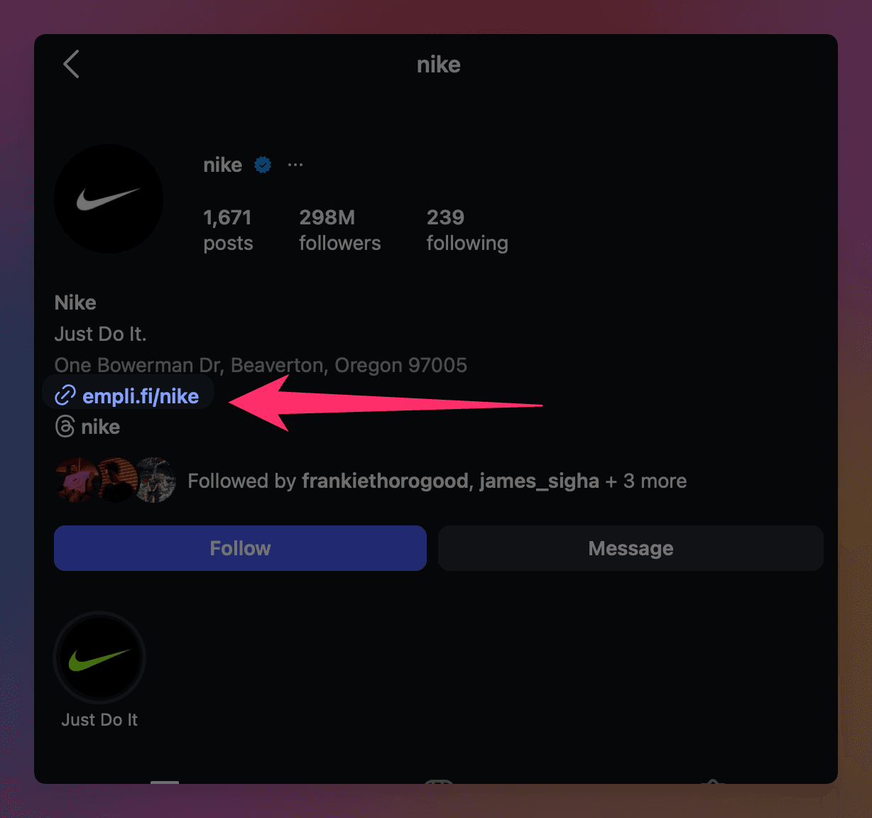 Instagram Links in Bio work best when using a vanity URL