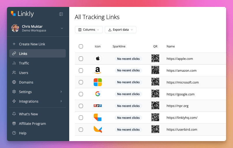 Link icons are now available as an optional column in the dashbaord