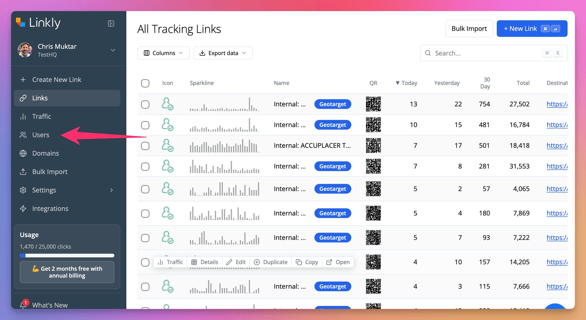 Click **Users** in the left-hand sidebar
