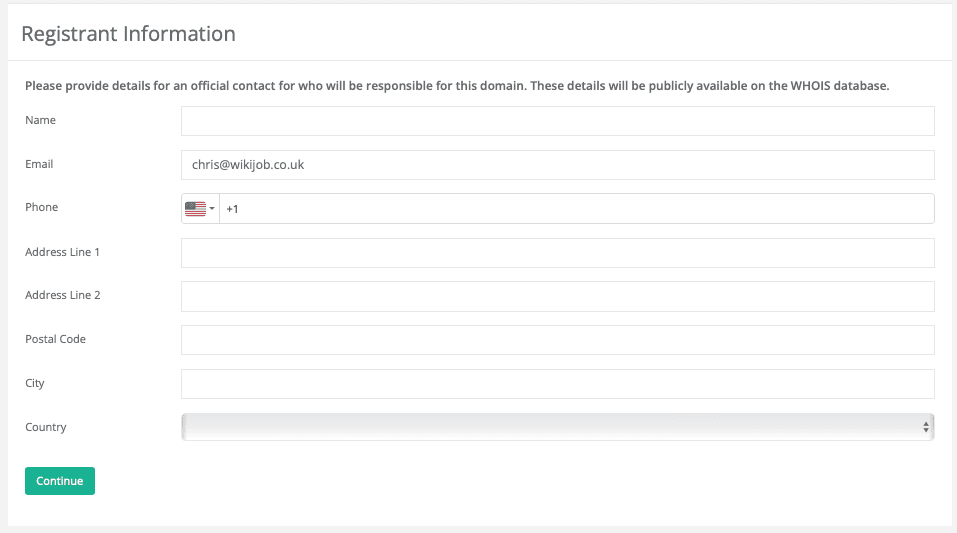 Fill in who will be the legal registrant for this domain