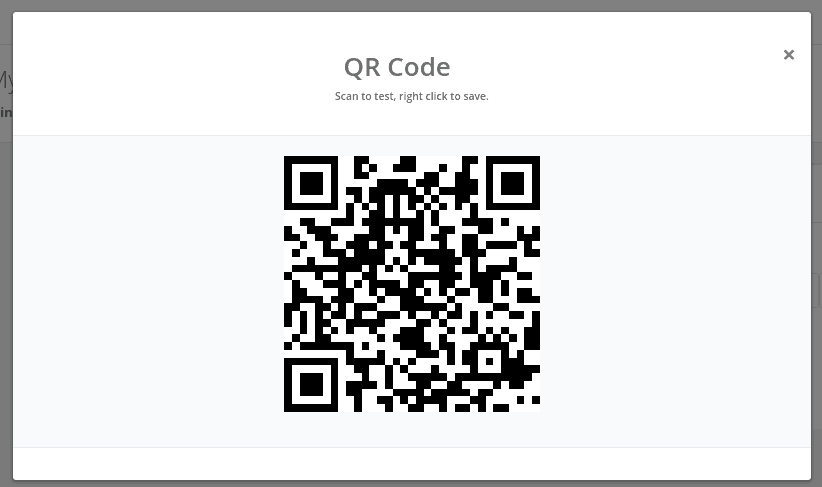 Enlarged QR code modal showing the full-size scannable code for SMS link
