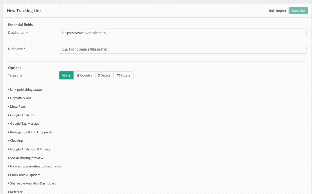 Click **Create New Link** from the menu.