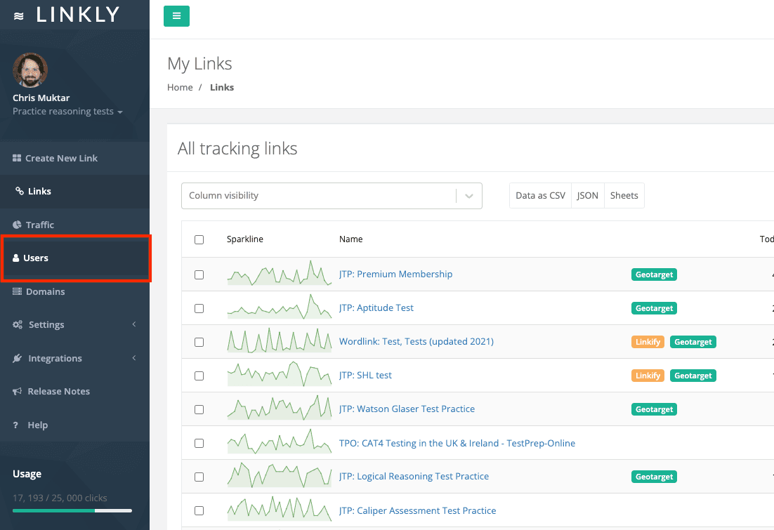 Click **Users** in the left-hand sidebar